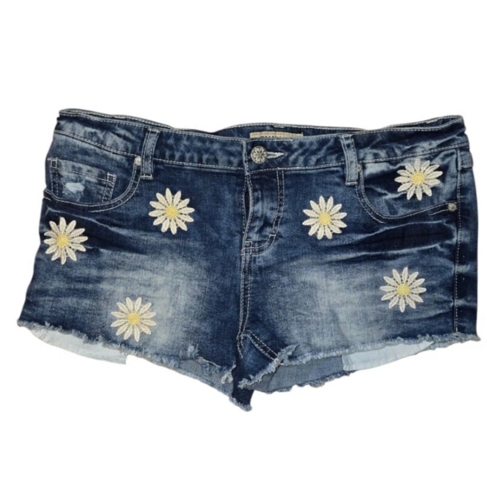 Blue Spice Blue Jean Shorts with Floral Appliques
